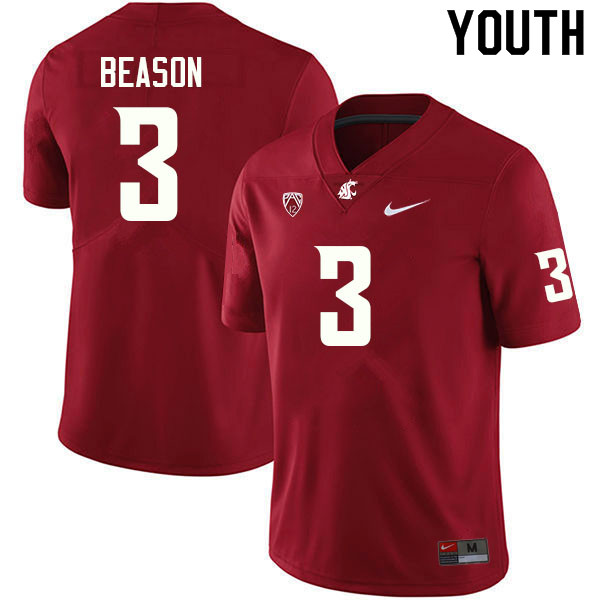 Youth #3 Zeriah Beason Washington State Cougars College Football Jerseys Sale-Crimson
